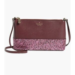 Kate Spade New York Flash Glitter Fabric Cherrywood Deep Purple Crossbody Bag